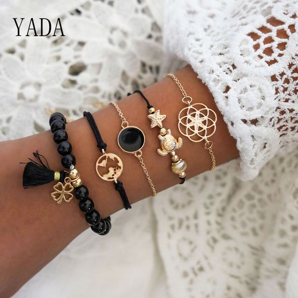 

yada gifts ins 5 pcs/set gold sea turtle bracelets&bangles for women tassel bracelets charm crystal jewelry bracelet bt200004, Red;blue