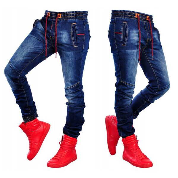 

jeans stretch men ripped jeans european and american cow long brand pants men new style blue jean