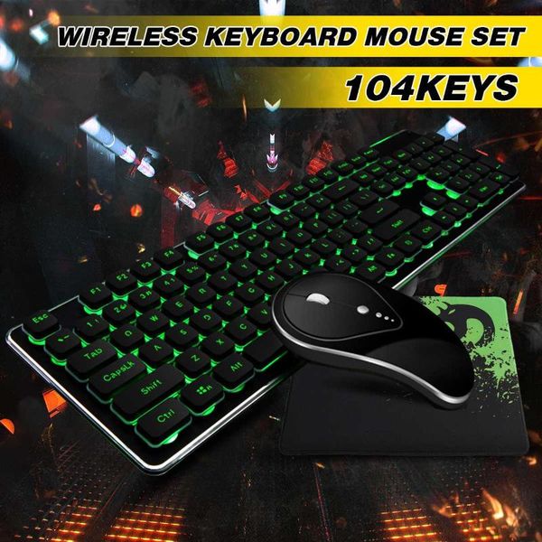 

gaming keyboard 104keys 2.4g wireless rechargeable backlight and silent mouse luminous ergonomic for pc lapwaterproof
