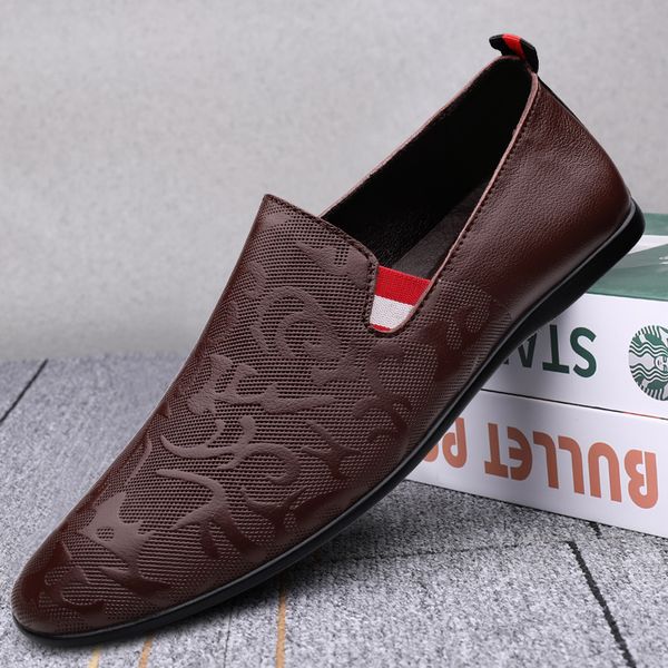 

men shoes business formal loafers genuine leather comfortable slip on shoes classic casual flats brand handmade pattern footwear, Black