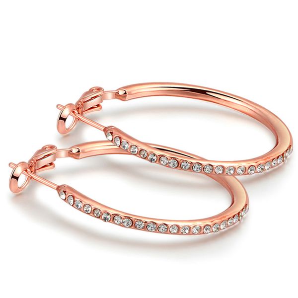 

hoop earrings for women classic big ruond crystal rose gold color piercing earring jewelry wholesale dwe307, Golden;silver