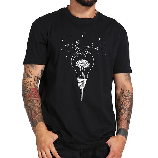 

brain t shirt your mind creative design soft breathable black cotton broken light bulb t-shirt