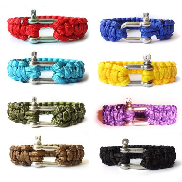 

charm bracelets climbing rope survival parachute cord outdoor emergency paracord men full satinless steel buckls sl168, Golden;silver