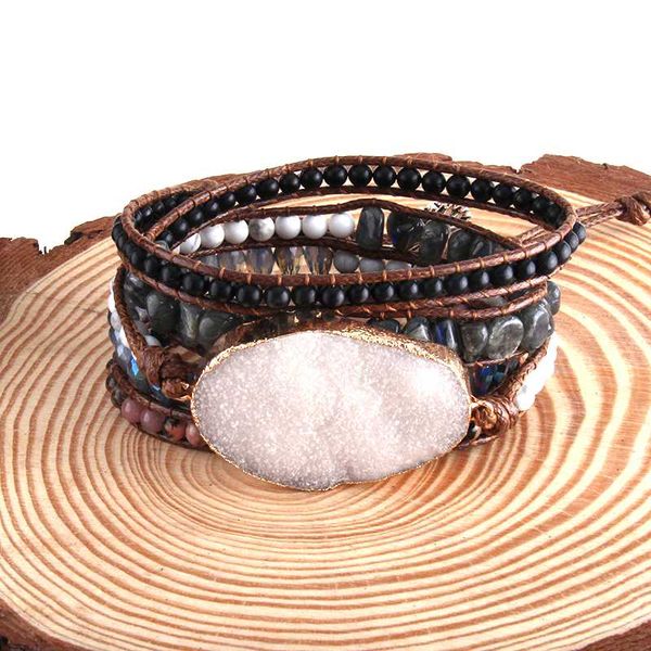 

tennis rh fashion bohemia jewelry beaded armbander big white druzy natural charm 5 strands wrap bracelets dropship, Golden;silver