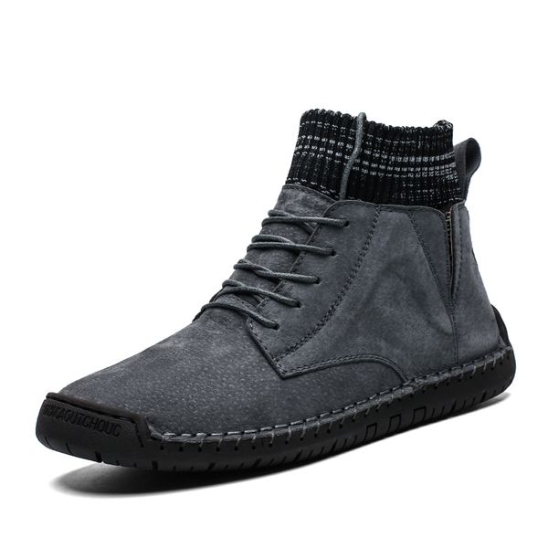 

2020 new fashion winter men's boots warm plush snow boots suede leather ankle fashion men western, Black