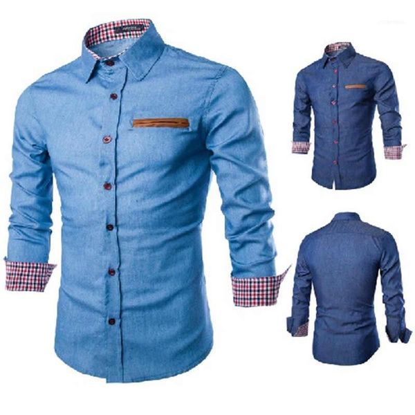 

джинсовая рубашка mens конструктора рубашки с длинным рукавом mens вскользь turn воротник сплошной цвет мужской одежды, White;black