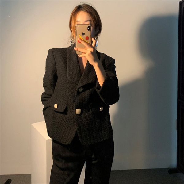 

hzirip loose plus women elegance high waist korea all match 2020 gentle chic woolen slender lady feminine high street blazers, White;black