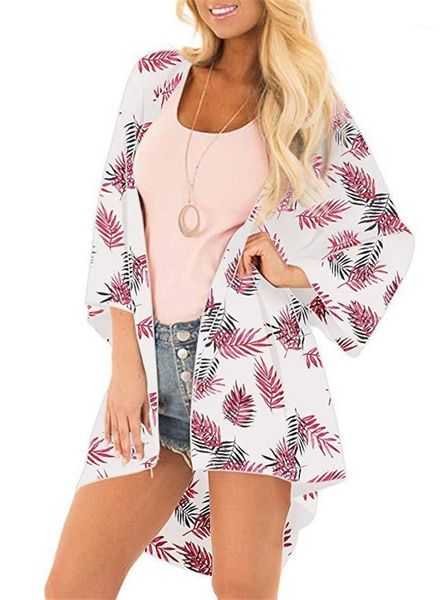 

printed long sleeve cape women fashion loose coat prevent bask clothes summer beach chiffon sunscreen blouse floar, Black
