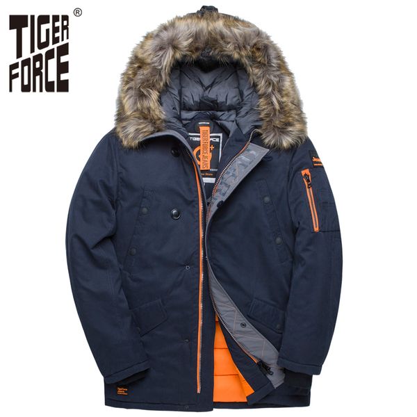 

tiger force winter jacket men padded parka russia man winter coat artificial fur big pockets medium-long thick parkas snowjacket 200919, Black