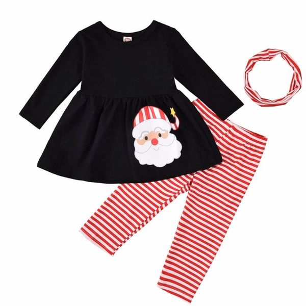 

toddler infant baby girls 3 pcs christmas outfits suits long sleeve cartoon santa loose + stripe long pant + headband 6m-4y, White
