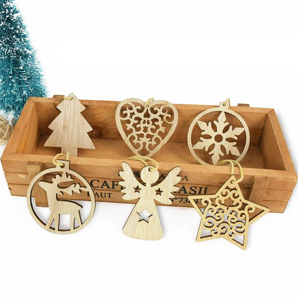 

6pcs/lot vintage hollow christmas wooden pendants ornaments christmas party decorations tree ornaments hanging gifts