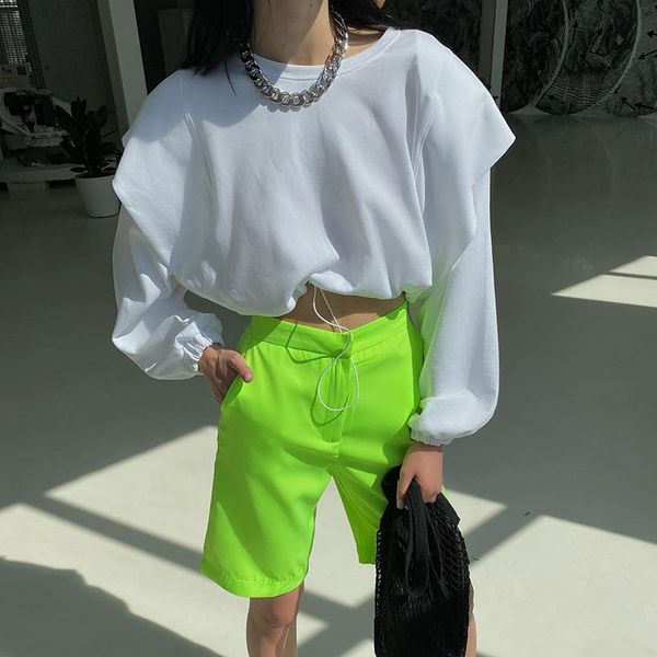 

2020 new women fashion pink/white sweatshirt long sleeve pullover loose hip hop sport casual drawstring crop streetwear, Black
