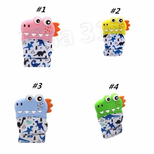 

baby teething gloves child sucking fingers thumb cartoon dinosaur silicone toy toddle nursing teether mittens partywaret2g5051