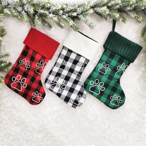 Fashion Bags Christmas Stocking Ornament 2020 Gifts Cartoon Black And White Snowflake Footprint Socks 18 Inches High Quality 14gm F2