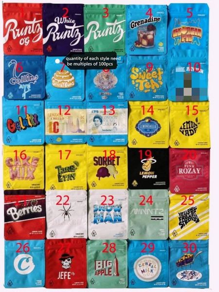 

30 styles zipper mylar bags candy bag cookies dank runtz sorbet minntz dry herb package ramdom styles