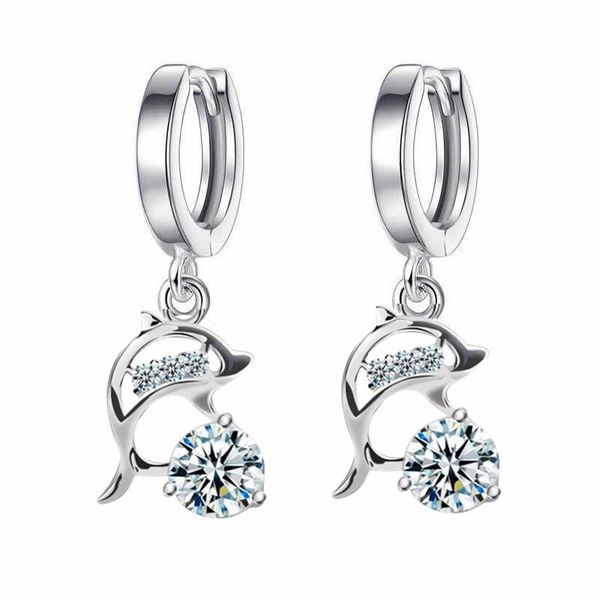 

dangle & chandelier cubic zirconia long cute dolphin earrings fashion rhinestone ear jewelry party girlfriend valentine's day gift, Silver