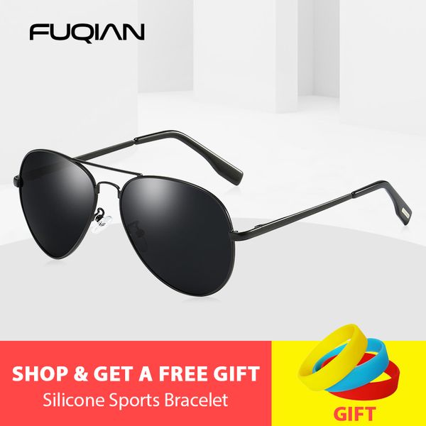 

fuqian 2020 classic pilot polarized sunglasses men fashion metal sun glasses cool black driving sunglass uv400, White;black