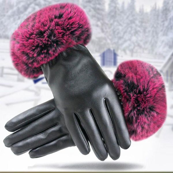 

touch screen gloves pu leather women gloves waterproof fur thick warm spring winter christmas gifts j3, Blue;gray