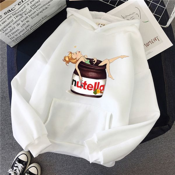 

autumn winter loose harajuku sweatshirt nutella kawaii print female hooded pullover women hoodies casual female clothes, Black