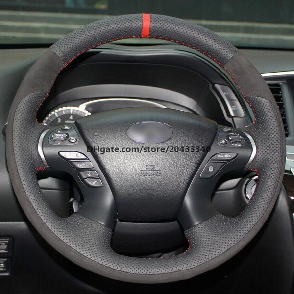 

black genuine leather black suede car steering wheel cover for infiniti jx35 m35