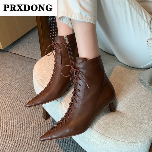 

new brand short boots for women antumn winter party basic shoes woman pointed toe zipper plus size cross-tied ankle boots woman, Black