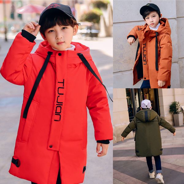 

russian winter boys thickened warm down jackets -30 degrees kids long outdoor hooded windproof down coats children down jacket, Blue;gray