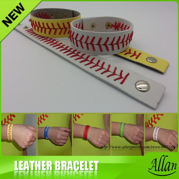 

2020 wholesale softball bracelets leather seam bracelet, Black