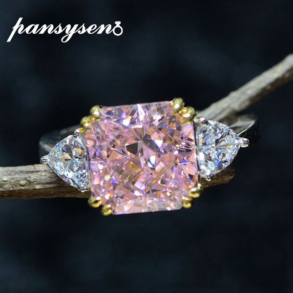

cluster rings pansysen charms 100% solid 925 sterling silver wedding ring created moissanite quartz gemstone drop fine jewelry, Golden;silver