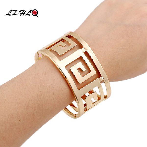 

lzhlq fashion geometric hollow wide metal bangle for women 2020 maxi punk bracelet jewelry accessories, Black