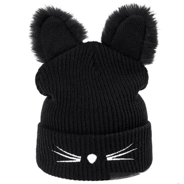 

knitting wool hat sweet cute fashion beanies cat ear women all- knitting hat christmas warm earmuffs caps