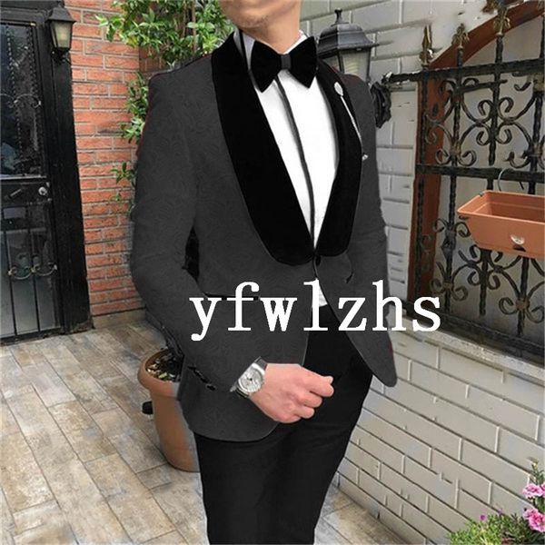 

custom-made embossing groomsmen shawl lapel groom tuxedos men suits wedding/prom/dinner man blazer(jacket+pants+tie) t198, Black;gray