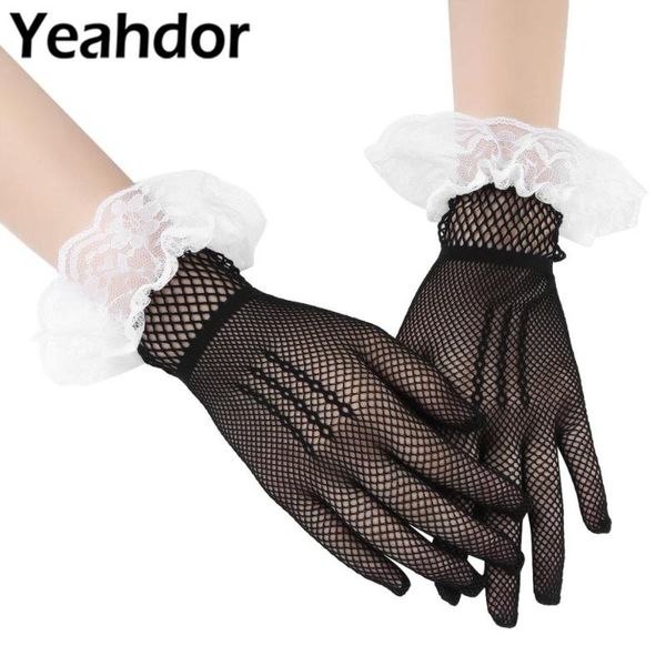 

womens ladies lace short gloves stretch hollow out fishnet gloves stage performance special occasion night club party, Blue;gray