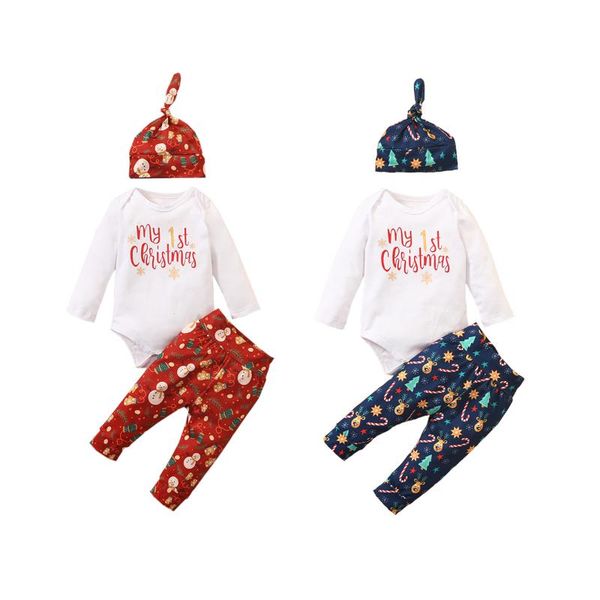 

emmababy newborn baby girl clothes christmas suit letter print long sleeve o-neck elastic waist long pants hat 3pcs outfits, White