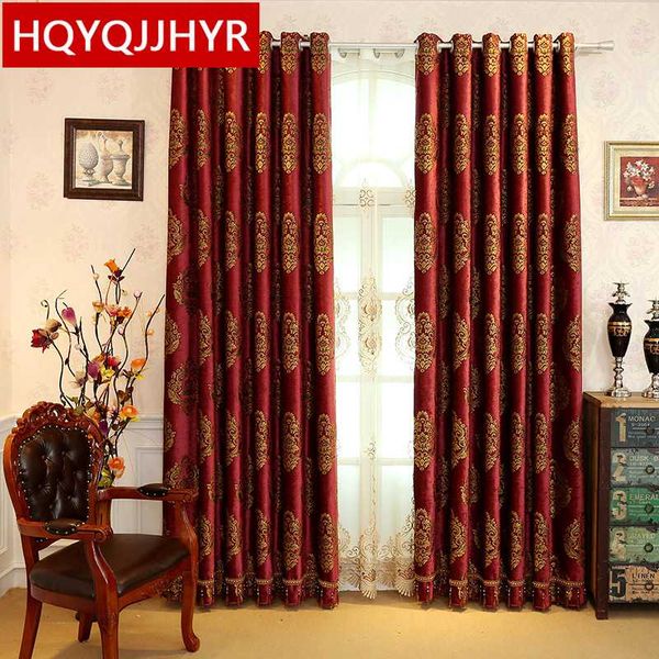 

european luxury jacquard red villa blackout curtain for living room windows classic high-end custom curtains for bedroom