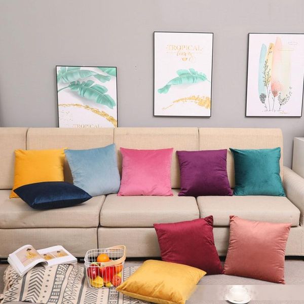 

new pure color velvet pillow case decorative throw cafe home decor cushion back cover sofa pillowcases without pillow inner