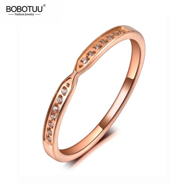 

wedding rings bobotuu simple design titanium stainless steel ring jewelry trendy rose gold mosaic cz crystal for women br19153, Slivery;golden