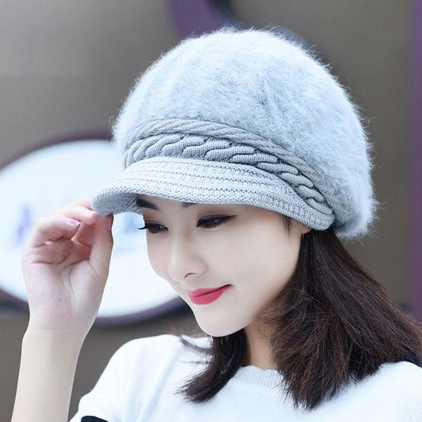 

visors add wool hat lady han edition otter hair winter thickening thermal knitted cap ymy002, Blue;gray