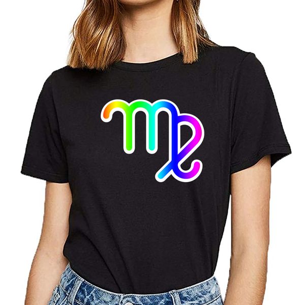 

t shirt women rainbow virgo basic black cotton female tshirt