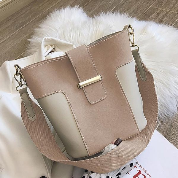 

women's fashion hasp rivet frosted fabric composite casual shoulder bucket bag sac femme#s