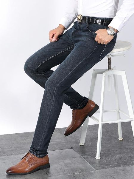 

stylish popular mens brand jeans business casual stretch slim denim long pants, Blue