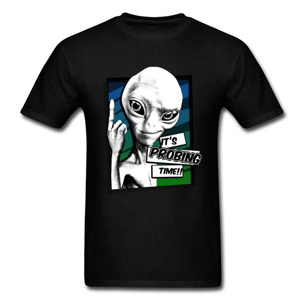 

its probing time t shirt men birthday t-shirts alien tshirt print 3d cotton fabric clothes party hip hop streetwear black