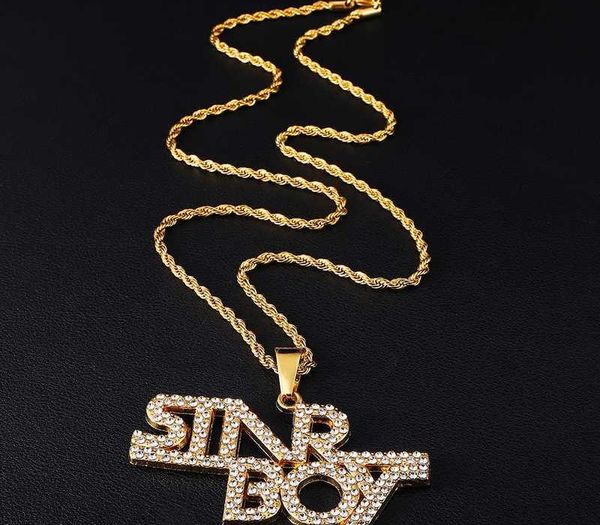 

hip hop gold color letters words bling full rhinestoned iced out rope chain pendants & necklaces for men88, Silver