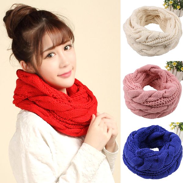 

winter scarf women knitting twist o ring scarves thicken warmer snood scarfs ladies neck circle femme solid color accessories, Blue;gray