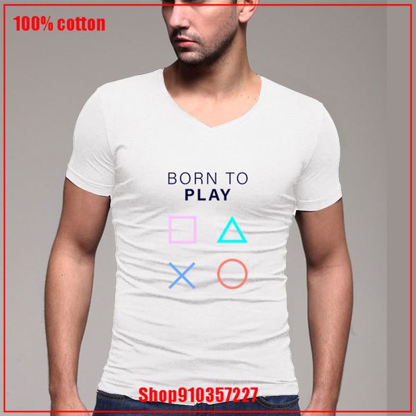 

born to play 2 playstation v-neck t shirt streetwear casual v-neck t shirt men soft cotton t-shirt men clothing summer fashion
