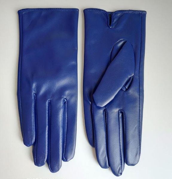 

five fingers gloves women' autumn winter natural sheepskin leather glove female genuine short driving r1971, Blue;gray