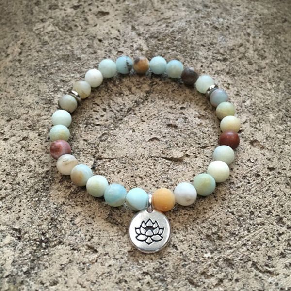 

tennis yoga mala jewelry meditation hand bohemian boho frosted amazonite & lotus japa bracelet, Golden;silver