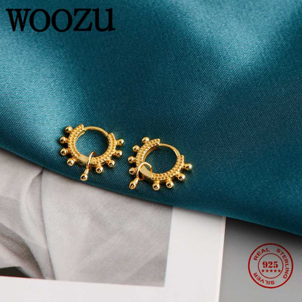 

hoop & huggie woozu real 925 sterling silver minimalist beads circle earrings for fashion women punk men rock jewelry accessories gift, Golden;silver