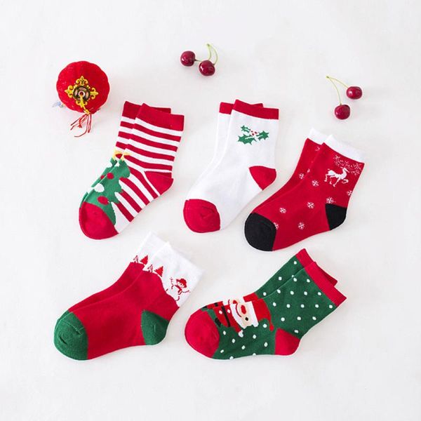 

5 pair christmas socks cotton kids baby girls boys socks autumn winter christmas strip cartoon causual skarpetki 1-12y, Pink;yellow