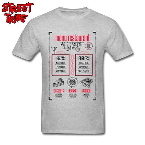 

men t-shirt menu restaurant novelty chef tee shirt cotton grey clothing burger letter tshirt fashion design