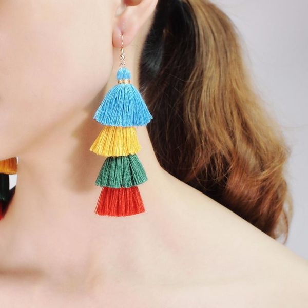

dangle & chandelier manilai bohemia 4 layered tassel earrings fashion jewelry multi color statement fringe long earring for women, Silver